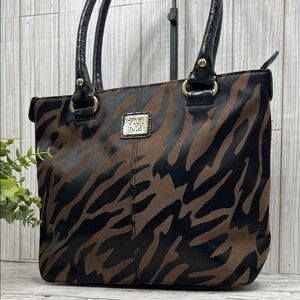 Anne Klein Animal Print Tote Bag Brown Shoulder Purse